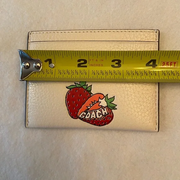 NWT Coach Slim Id Card Case Strawberry Graphic Leather Chalk Multicolor - Picture 5 of 6